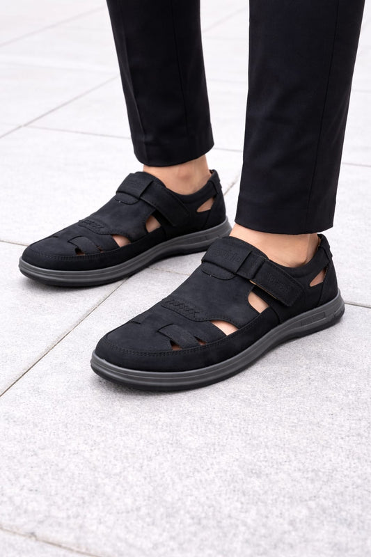 Premium Suede Velcro Strap-on Shoes - Classic Black